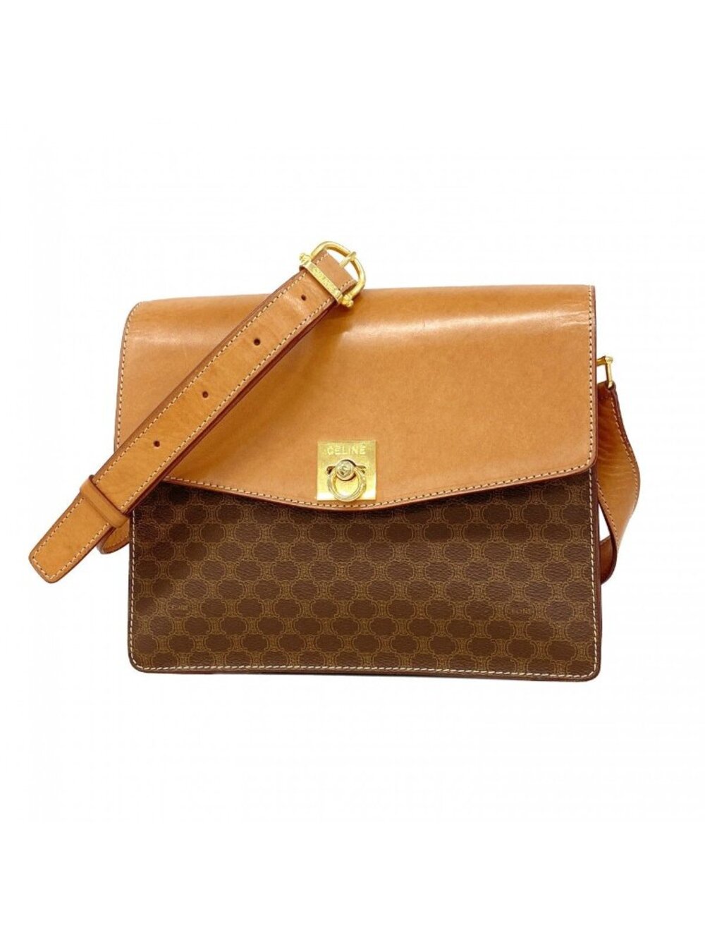 Celine Shoulder Bag Macadam Brown Gold